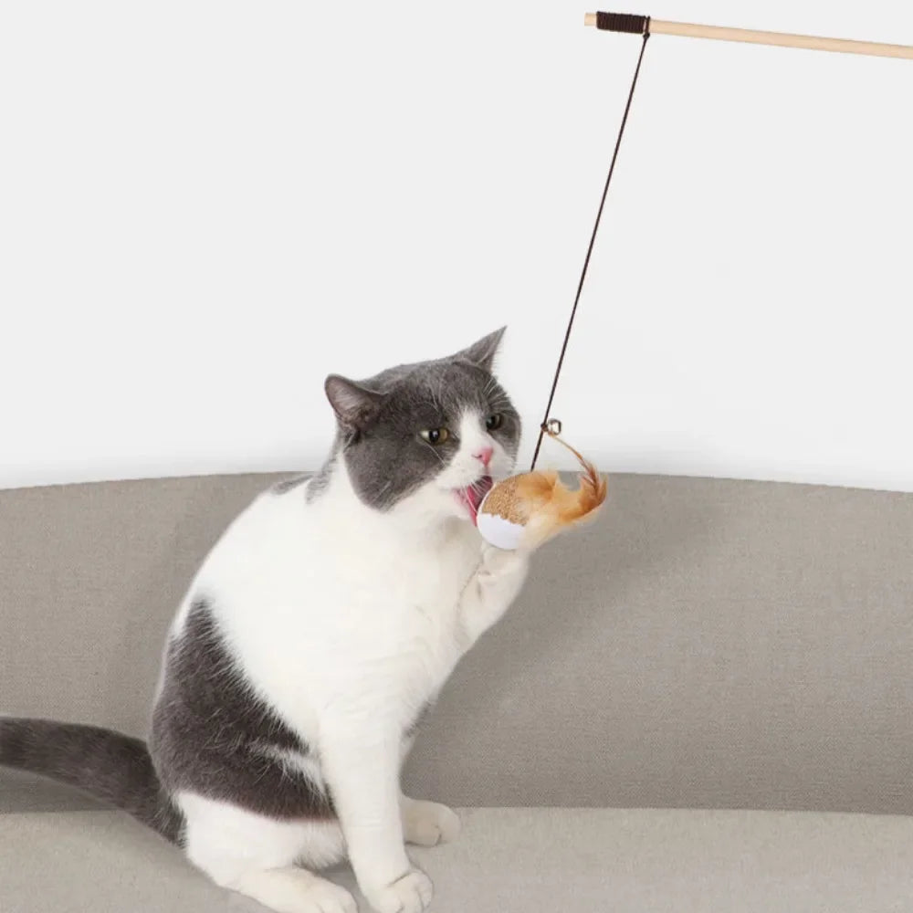 Colorful Feather Teaser Wand Toy for Cats