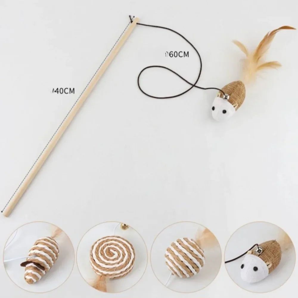 Colorful Feather Teaser Wand Toy for Cats