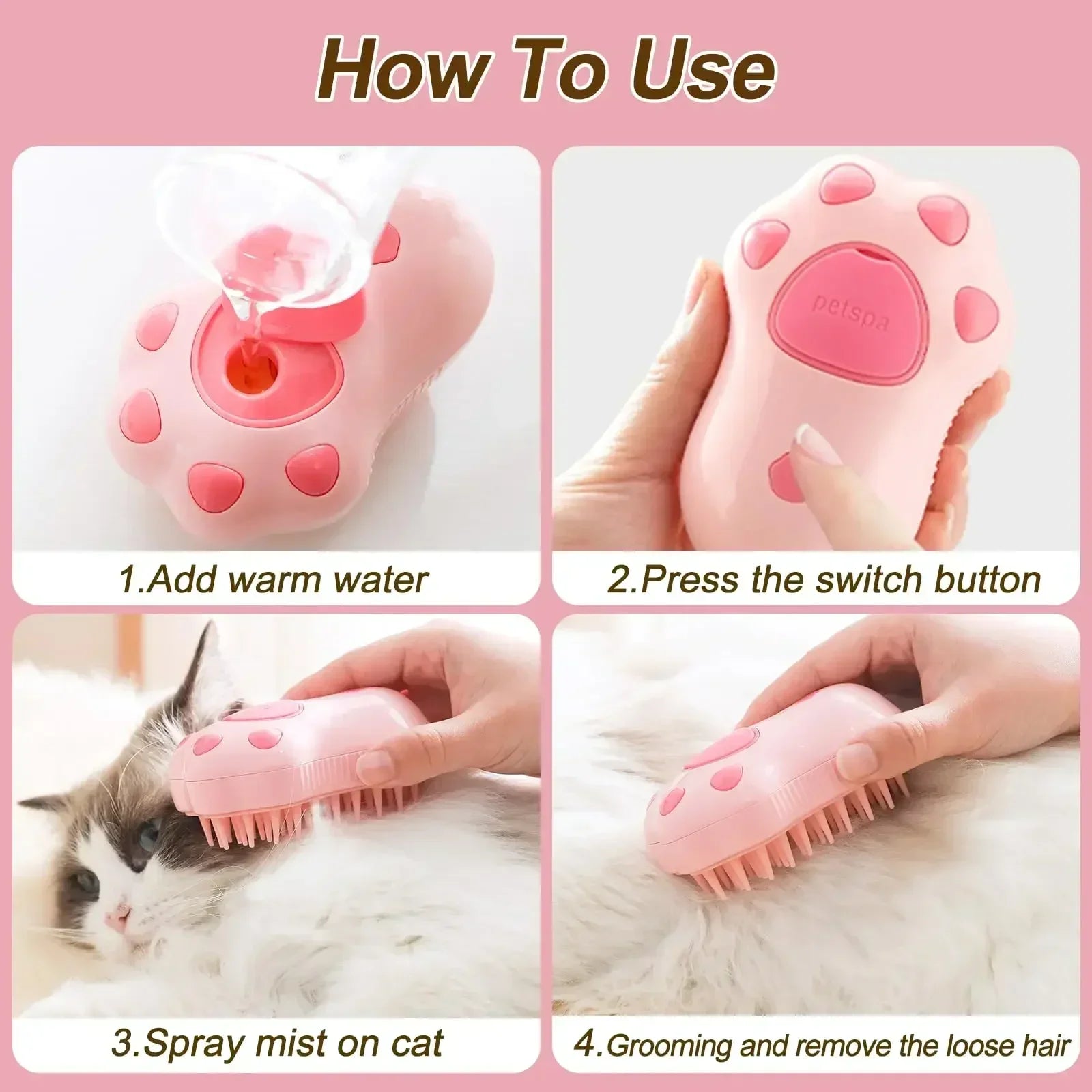3-in-1 Electric Pet Grooming Brush and Spray Comb