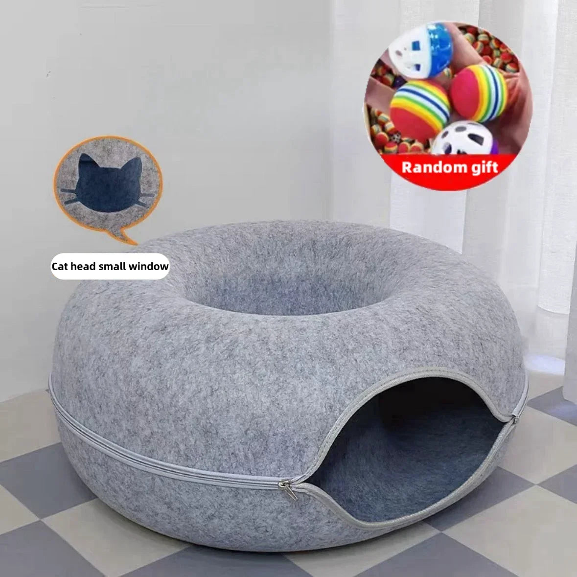 Double-Layer Felt Cat Nest and Interactive Tunnel