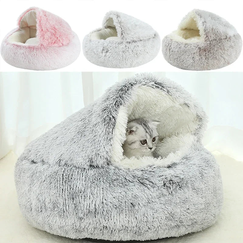 Winter Plush 2-in-1 Cat Bed and Warm Basket