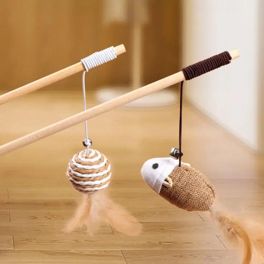Colorful Feather Teaser Wand Toy for Cats