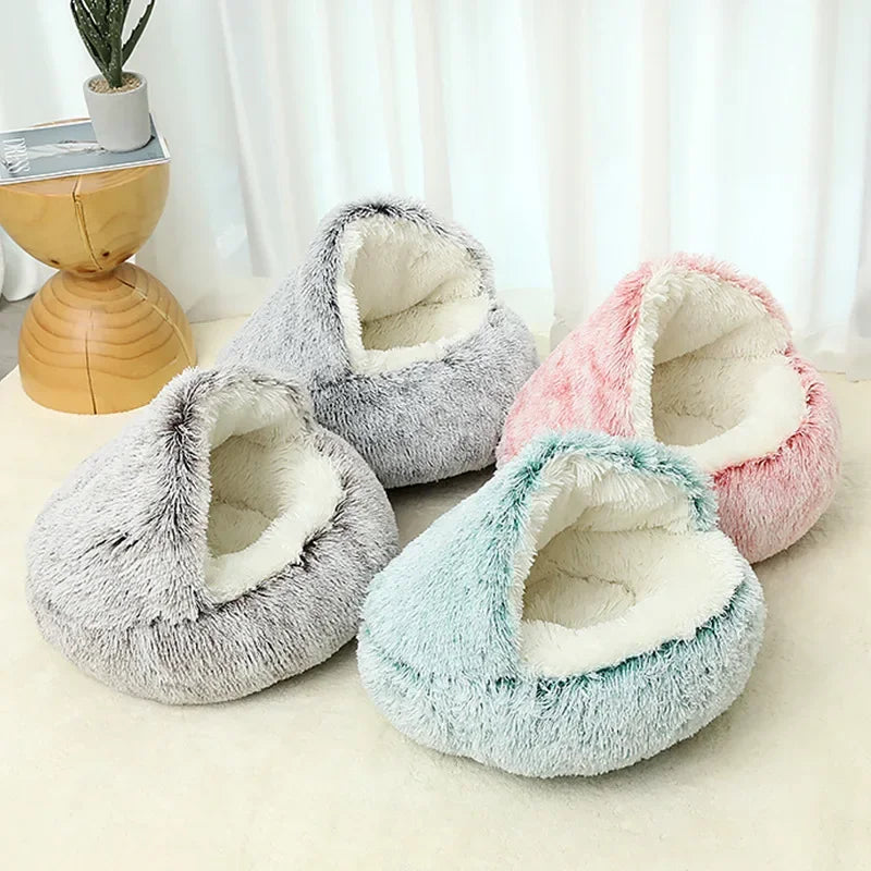 Winter Plush 2-in-1 Cat Bed and Warm Basket