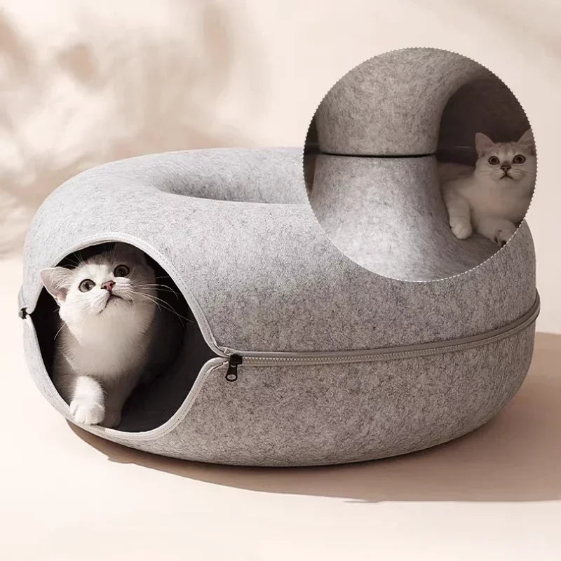 Double-Layer Felt Cat Nest and Interactive Tunnel