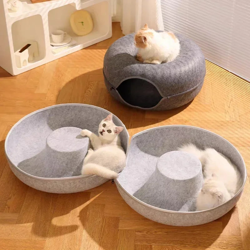 Double-Layer Felt Cat Nest and Interactive Tunnel