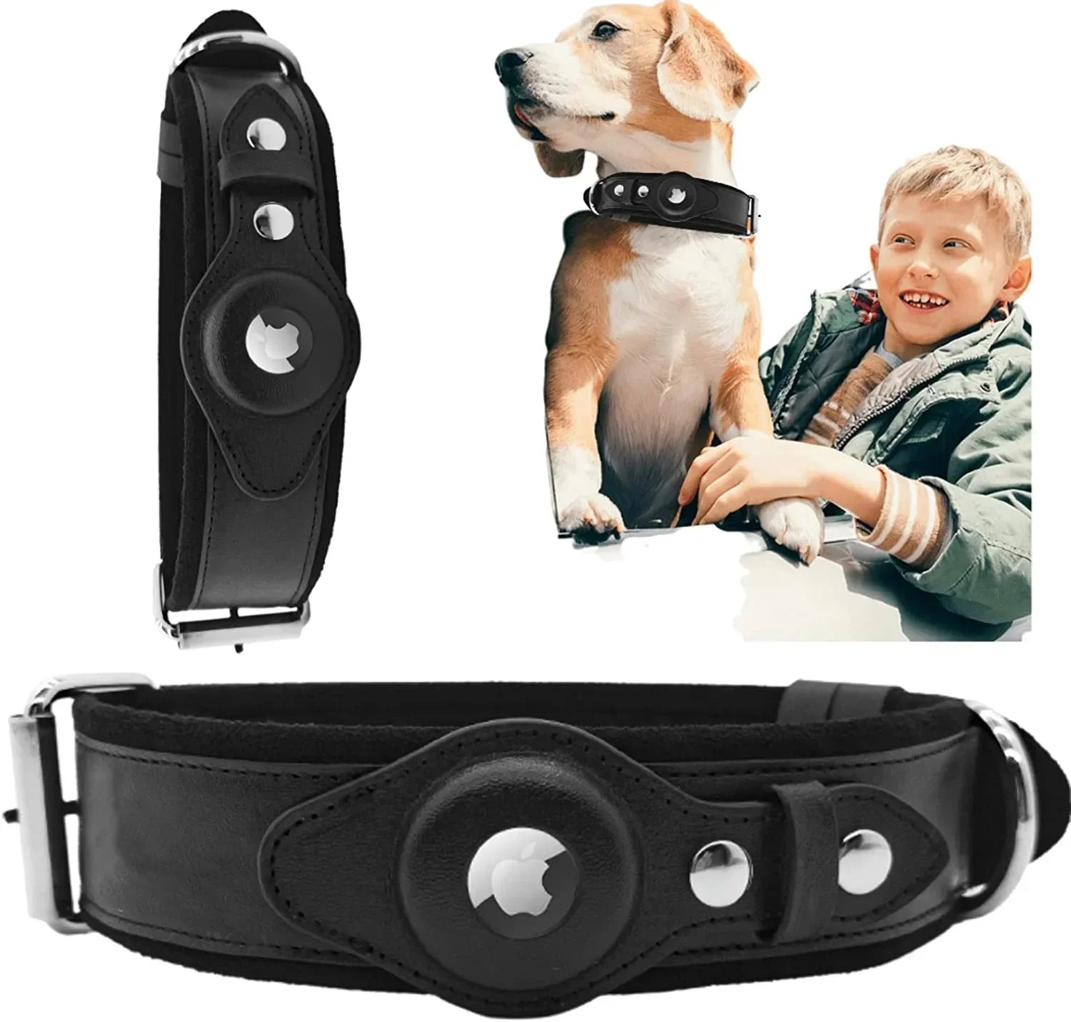 Genuine Leather Airtag Holder for Dog Collars