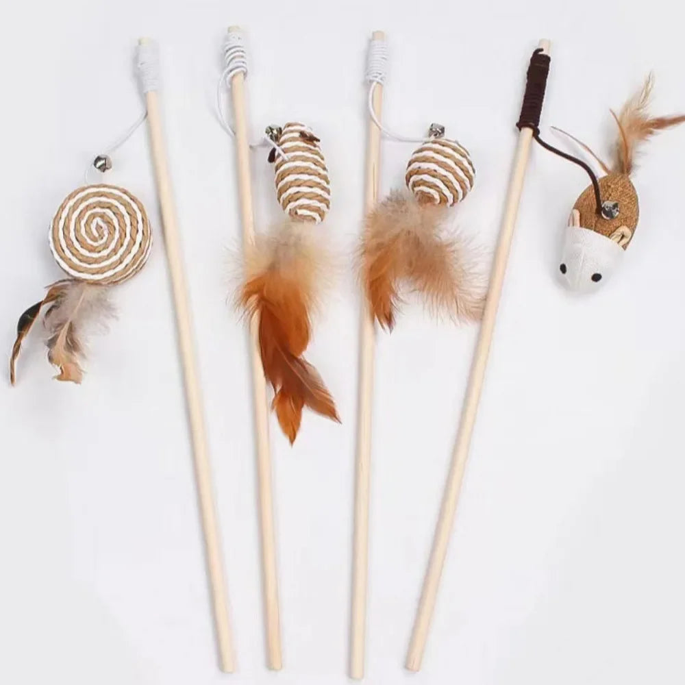 Colorful Feather Teaser Wand Toy for Cats