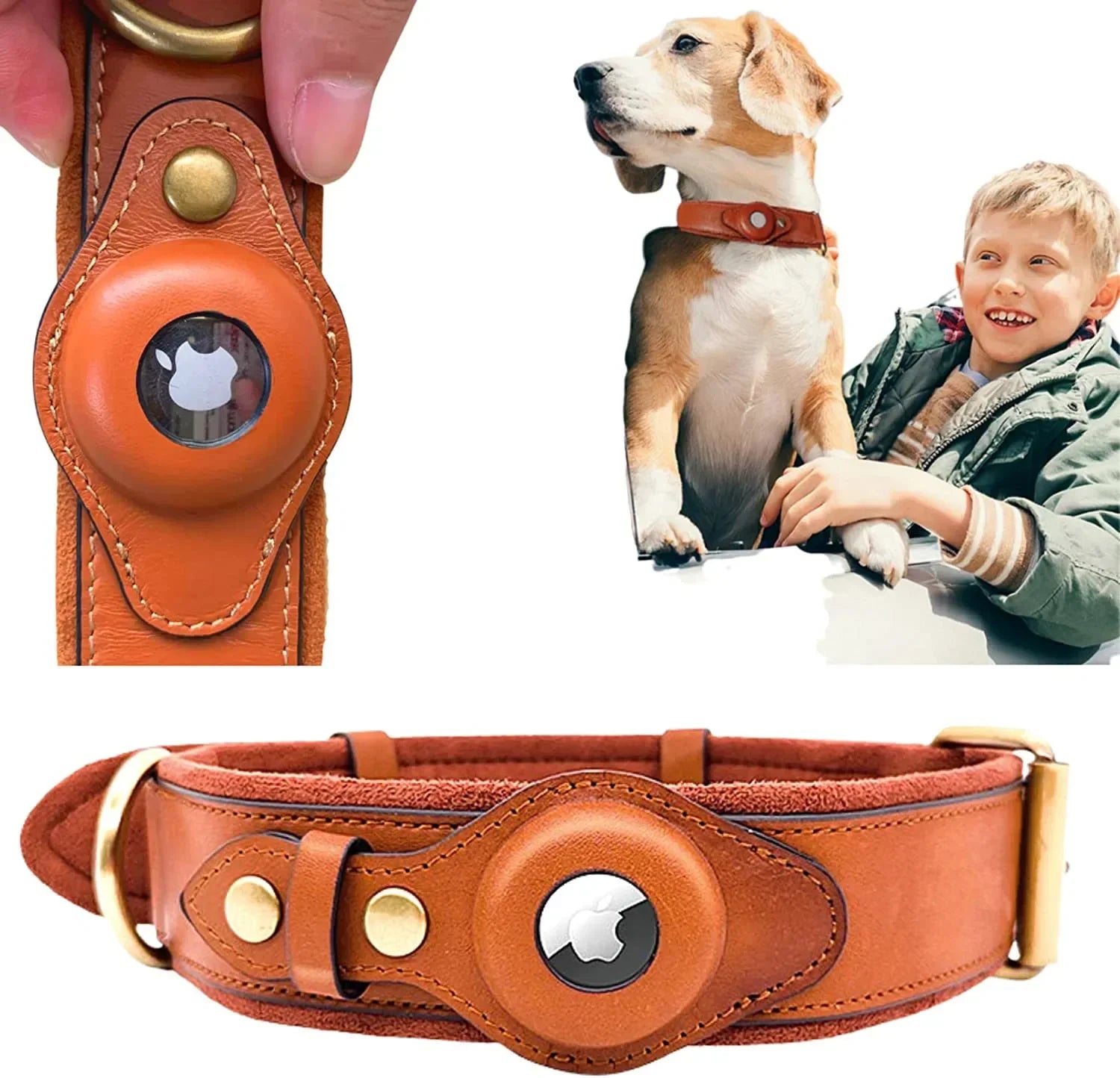 Genuine Leather Airtag Holder for Dog Collars