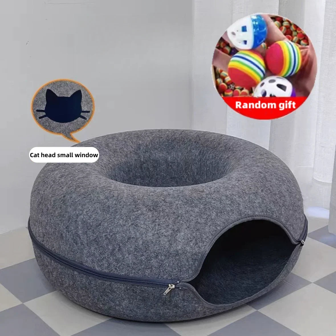 Double-Layer Felt Cat Nest and Interactive Tunnel